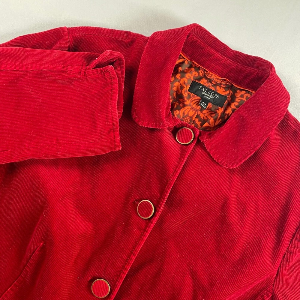 Talbots‎ Womens Red Corduroy Blazer Jacket Button Front Lined Size 16W